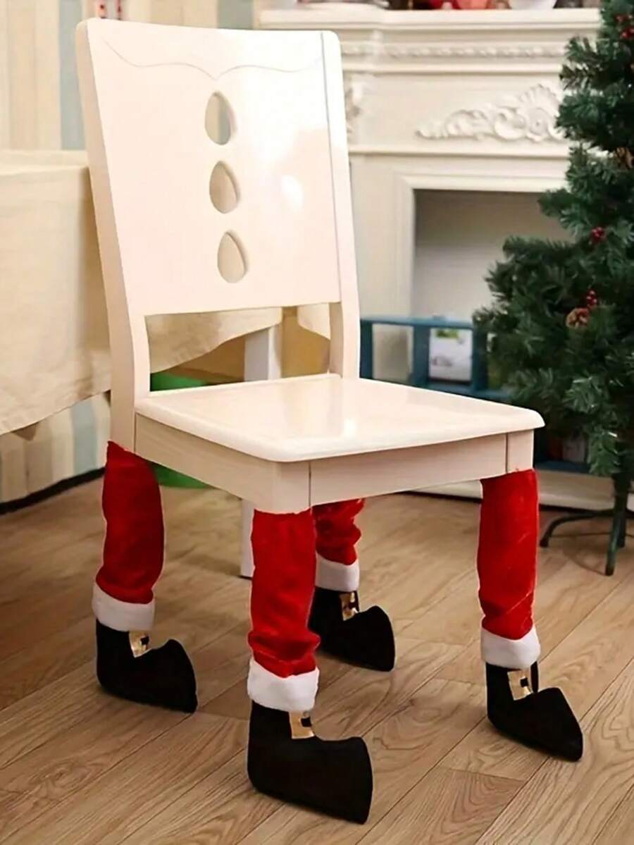 1/4pcs Christmas Table Foot Cover Santa Claus Table And Chair Decoration Foot Cover Holiday Decoration Protective Cover Red And White Stripes Design With Gold Buckle Suitable For Christmas Party, Christmas Decorations, Holiday Party Supplies, Reusable Decoration Christmas Decorations Home Christmas Gifts Christmas Decor - Multicolor - View 1