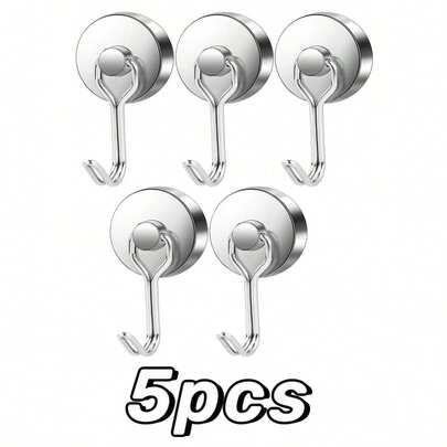 5pcs Strong Magnetic Hooks, Made Of Neodymium Magnets, Suitable For Cruise Ship, Camping, BBQ, Kitchen, Refrigerator, Garage Wall And More, Ideal For Space Saving And Organization, Can Be Used For Home, Studio, RV, Boat, Balcony, Patio, Picnic, BBQ, Garden Tools, Towels, Pots And Pans, Keys, Coats, Bags, Decorations And More