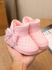 Warm | Comfortable | Durable | Thermal Lined, 1 Pair Girls' Winter Outdoor Casual Fashionable Snow Boots With Bow Decor, Suitable For Children - Pink - View 2