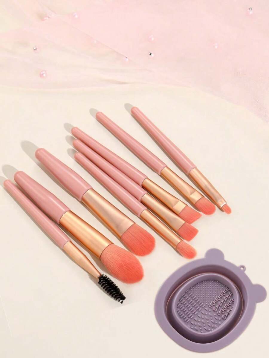 8件套化妆刷套装，附赠硅胶清洁刷，专业化妆刷，适用于粉底、遮瑕、眼影、腮红、散粉等，化妆刷套装，化妆刷套装，化妆刷套装，全套化妆刷，化妆刷套装，全套化妆工具，化妆刷套装，化妆刷套装，化妆礼盒套装 - 珊瑚橙 - 查看 1