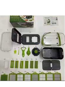 16pcs Vegetable Chopper Multifunctional Slicer, Kitchen Tool For Easy Salad Making With Interchangeable Blades, Party Cooking Gadget