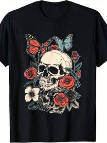 Nature Lover Cottagre Roses Butterfly Skull T-Shirt - Gaya 11 - View 1