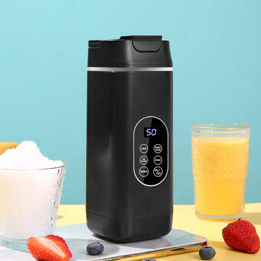 Portable Personal Blender 420ml Cordless Juicing Cup USB Rechargeable Electric Blender For Smoothies And Shakes Digital LED Display 12 Blades Mini Blender Cup USB Rechargeable Electric Shaker Bottle With Extra Handle Lid For Home Office Gym Sports Outdoor - 黑色 - 查看 1