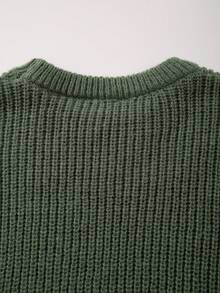 轻薄宽松针织毛衣，带有纹理图案，休闲中性设计，适合秋冬季穿着。 - 橄欖綠 - 查看 9