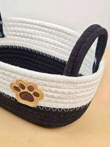 1 pieza Cesta de almacenamiento tejida de cuerda de algodón abierta con decoración de huella de mascota, adecuada para decoración del hogar, almacenamiento de cosméticos en dormitorio, clasificación de juguetes de niños, almacenamiento de alimentos para mascotas, adecuada para decoración de regalo de Navidad