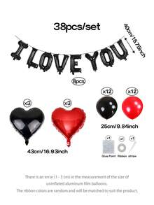 38 piezas/Set Decoraciones para fiesta del Día de San Valentín, Globos para decoración romántica de habitación, Globos de papel de aluminio con forma de corazón de 17 pulgadas en negro y rojo, Globos de látex rojos y negros de 10 pulgadas, Set de globos rojos y negros, para decoración del hogar en el Día de San Valentín, regalo para novia, novio, confesión, propuesta, decoración de amor - Multicolor - Ver 2