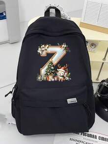 New Christmas Theme Letter Print Backpack, Unisex Shoulder Bag, Outdoor Sports Bag, Large Capacity Travel Hiking Backpack, Canvas Casual Laptop Notebook Bag Christmas Bags