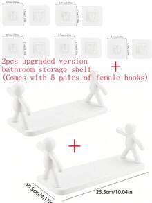 1 Modern Plastic Wall Mounted Shelf With Humanoid Pattern, Suitable For Kitchen Or Bathroom Storage, Shelf 1 Cute White Statue Wall Mounted Storage Shelf - No Drilling Required, Perfect For Bathroom And Kitchen Organization, Cosmetics Shelf, Room Decoration, Stylish And Practical Design, Bathroom Storage And Organizer Back To School