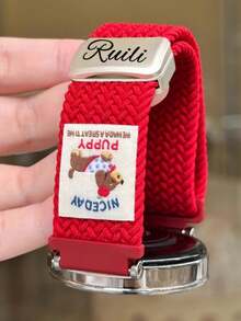 [Customized] Custom Name Cute Dog Polka Dot Nylon Magnetic Strap Compatible With Samsung Watch 20MM 22MM Women Men Strap Accessories Couple Gift - A - View 4