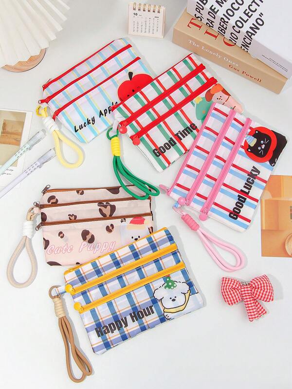 1 قطعة محفظة عملات ذات نمط كرتوني جميل، مطبوعة بشرائط ملونة، حقيبة بطاقات ذات ثلاث طبقات مع سحاب، سعة كبيرة لتخزين جواز السفر أثناء السفر، محفظة عملات محمولة مع حبل معلق، حقيبة مفاتيح بطبعة نمر أنيقة، محفظة بطاقات هوية مقاومة للماء، حقيبة مستحضرات تجميل بطبعة حيوانات جميلة