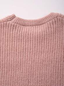 轻盈保暖针织套头毛衣，宽松版型，聚酯纤维面料，休闲学院风，男女皆宜，长袖，落肩设计，简约圆领，适合秋冬季穿着。 - 粉色 - 查看 8