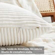 4 Fundas para Cojines, Cojines Decorativos Sala, Almohadas para decoración (45 * 45), Fundas de Almohada de Felpa para Decoración del Hogar Que no Destiñen y Decoración Navideña - 4 piezas de Tiras Beige - Ver 12