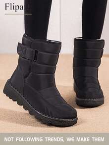Flipark 开衫款配毛衣36-44码户外保暖内衬加厚雪地靴女中筒冬季圆头平跟大码女靴防水防滑女鞋保暖靴中年妈妈鞋
