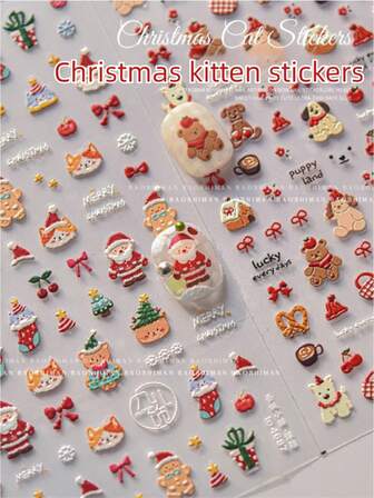 Christmas Nail Stickers, Lucky Cat, Santa Claus, Bell Glove Warm Winter Nail Stickers, Suitable For Nail Art Decoration, Ideal For Nail Salons Or DIY Home