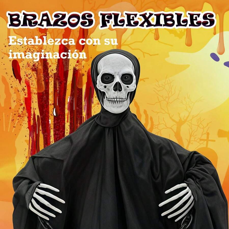 3 Piezas Decoraciones Colgantes de Esqueletos Fantasmas de Halloween 35", Decoración Voladora Balanceante para Jardín Patio Césped - 1 - Ver 1