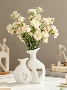 2pcs Ceramic Vase Set - Modern Wreath Shaped White Minimalist Style Decorative Vases, Suitable For Living Room, Entryway, Bookshelf, Fireplace Mantel, Centerpiece