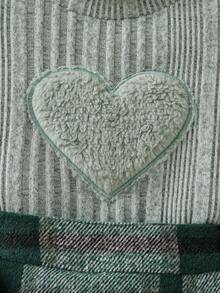 Baby Mädchen Mode Lässig Süß Set, Herz Stickerei Puffärmel Stylisches T-Shirt + Schleife Karomuster Skort