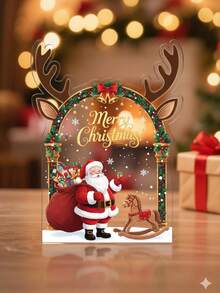 1 قطعة ديكور عيد الميلاد مسطح ثنائي الأبعاد من الأكريليك - تصميم رجل الثلج والشجرة مع قبعة حمراء ، نمط هدية - نص "عيد ميلاد سعيد" - ديكور طاولة ، وسيلة مركزية للحفلات - للاستخدام المنزلي والمكتبي - مادة أكريليك ، شكل قلب احتفالي ، ألوان زاهية ، ديكور منزلي مسطح ثنائي الأبعاد لعيد الميلاد