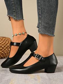 Damen Große Größen Klassische Einfarbig Schwarze High Heels - Rundspitzendesign - Größe 36-43 - Hochwertige Samt Materialien, Glatt und Bequem - Schwarze High Heels, Einfarbig Niedriger Schaft Weiche Sohle Keilabsatz Slip-On Schuhe mit Riemen Design Leicht Anzuziehen - Hochwertige Materialien Rutschen Nicht Ab - Dicker Mittlerer Absatz Rutschfest Rundspitze Slip-On Schuhe - Modisch und Vielseitig