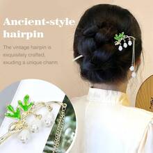 MX  8 Pieces Vintage Retro Asian Chinese Hanfu Gold Metal Hair Sticks Pins With Pearl Pendants Bamboo Leaf Flower Fishtail Hair Chopsticks Forks Bun Updo Holders Long Hairpins For Women Girls - 8件套F - 查看 3