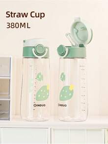 1pc 380ML Kids Straw Cup, Student Water Bottle, Cute Strawberry Pattern, Tritan Material, Leak-Proof Lock, Anti-Drop, Transparent , Round Handle For Easy Carrying, Suitable For Babies 6 Months+, Home, Outdoor, Kindergarten, School Use