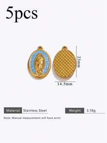 5 Pieces Of Vintage Virgin Mary Pendant Necklaces - 18K Gold-Plated 304 Stainless Steel Bohemian Religious Pendants, With Geometric Patterns, Exquisite Details And Soft Colors, Suitable For DIY Jewelry Making Supplies