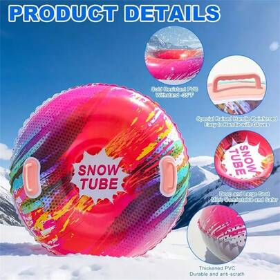 Inflatable Snow Tube - Heavy Duty PVC Foldable Winter Water Sled, Blue/Black/Green/Pink/White, With Air Compatible Design - Snow Tubing, Ski Resort Fun, Christmas & New Year Gift