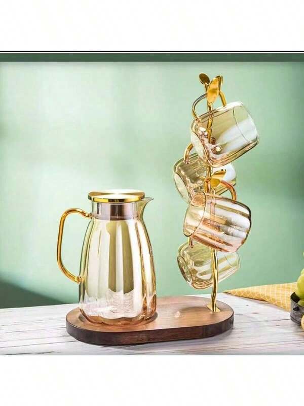 1 pieza Juego de olla de agua fría de lujo, tetera resistente a altas temperaturas de vidrio, jarra de té helado para la sala de estar, jarra de agua fría con forma de pepino