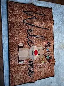 Felpudo de bienvenida con reno navideño - Diseño de dibujos animados festivos, antideslizante y lavable a máquina, perfecto para uso interior/exterior en cocina, comedor, pasillo, baño, dormitorio - Alfombra de terciopelo de cristal de secado rápido, disponible en varios tamaños [Alfombra de baño] [Alfombra de baño] [Alfombras de baño] Decoraciones de otoño/Decoraciones de Acción de Gracias/Decoraciones de Halloween Decoración de baño y cocina Alfombra de cocina