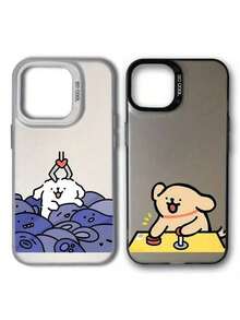 Plüsch Paar 16/15/14/13/12/11/Plus/Pro/Pro Max Serie Welpenmaschine Fangpuppe B126, Gadget-Hülle, Geräte Zubehör, süßes Design, verspielter Stil, sicherer Griff, perfekte Passform, Telefonschutz, Abdeckung, Paar Geschenk, junge Erwachsene - Schwarz - Übersicht 2