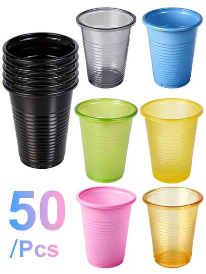 naom 50Pcs/Pack Multi-Coloured 200ml/6.76oz Disposable PP5 Plastic Tattoo Cups, Ink Cups, Drinking Cups, High Temperature Resistant, It Can Be Used For A Long Time At 100~120℃, And There Is No Problem In Filling Boiling Water, Can Also Be Used Repeatedly , No BPA, For Tattoo, Bathroom, Party & BBQ Use, Unscented