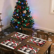 1 Stück/4-teiliges/6-teiliges Geschirrset mit Weihnachtskatzen- und Weihnachtsbaum-Motiv, wärmeisolierend, maschinenwaschbar, aus Polyester, schützend, als zentrales Dekorationselement, für den täglichen Gebrauch im Wohnzimmer, geeignet für gesellige Zusammenkünfte - Verschiedenfarbig - Übersicht 4