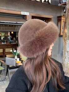 1pc Winter Ski Hat, Thermal Lined Thick Fashionable Minimalist Fluffy Trapper Hat For Women