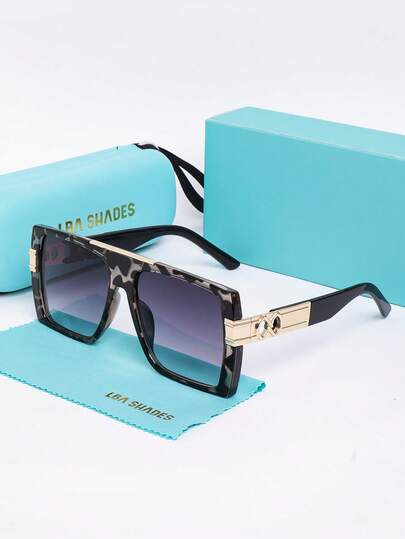 New Retro Extra Large Frame Unisex Metal Decor Fashion Glasses, For Street Style, Travel, Beach Party, Daily Casual Wear, High Quality Stylish Glasses