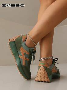 ZKBBO Women's Casual Sneakers Retro Lace-Up Flat Comfortable Walking Shoes, Lightweight Minimalist Fitness Shoes, Suitable For All Seasons - Green - View 4