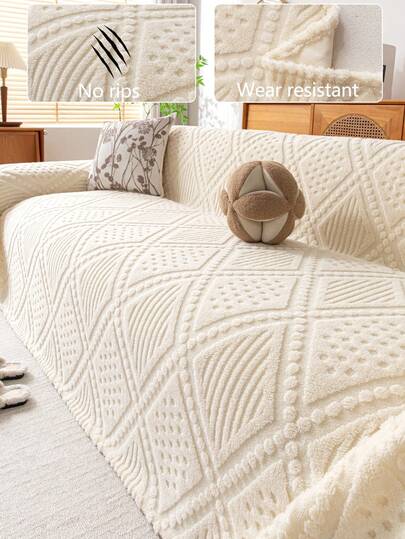 1pc Warm & Thick Modern Minimalist Sofa Cover, Suitable For Living Room, Anti-Slip, Dust-Proof, Machine/Hand Washable, Soft, Fade-Resistant, Pet-Friendly, Beige Color, Stylish Decoration For Bedroom