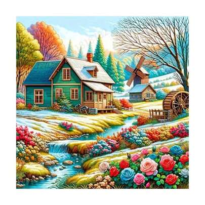 1 Stück rahmenloses 12x12 Zoll ländliche Landschaft Diamant Malerei Set, DIY 5D Acryl Rund Diamant Einlegearbeit Malerei nach Zahlen, Mosaik Puzzle Diamant Malerei Handwerksset, Feiertags Party Dekoration, Kunstwandmalerei für Schlafzimmer, Büro, Wohnzimmer Wanddekoration.