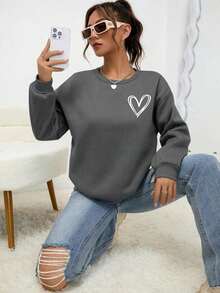 Sweaters For WomenINAWLY Heart Print Drop Shoulder Sweatshirt,Long Sleeve Tops Graduation,Back To School Fits,Graduation,Teacher Fits For Women,Back To School Pullover Fall FitLoose And Comfortablewomen Winter Clothes - Đỏ - Xem 6