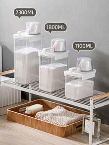 Airtight Laundry Detergent Container, Clear Storage Dispenser With Measuring Scoop, Leak-Proof Canister For Powder & Liquid - White - View 1