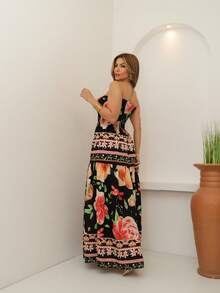 ARCO IRIS Long Strapless Dress In Plain Viscose, Printed, Barrato 36-42 With Lastex, Casual, Elegant, Feminine For Versatile And Comfortable Looks - 黑色 - 查看 2