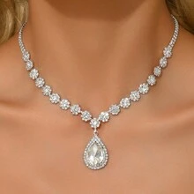 A Water-Drop Ellipse Geometric Necklace, A Retro Court-Style Collarbone Chain, A Light Luxury And High-End Necklace Accessory - 彩色 - 查看 3