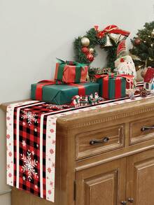1 pezzo/15 pezzi Runner da tavolo natalizio in lino, runner da tavolo a quadri bianchi e neri con fiocchi di neve, Buon Natale, adatto per casa, ristorante, decorazione del tavolo da pranzo