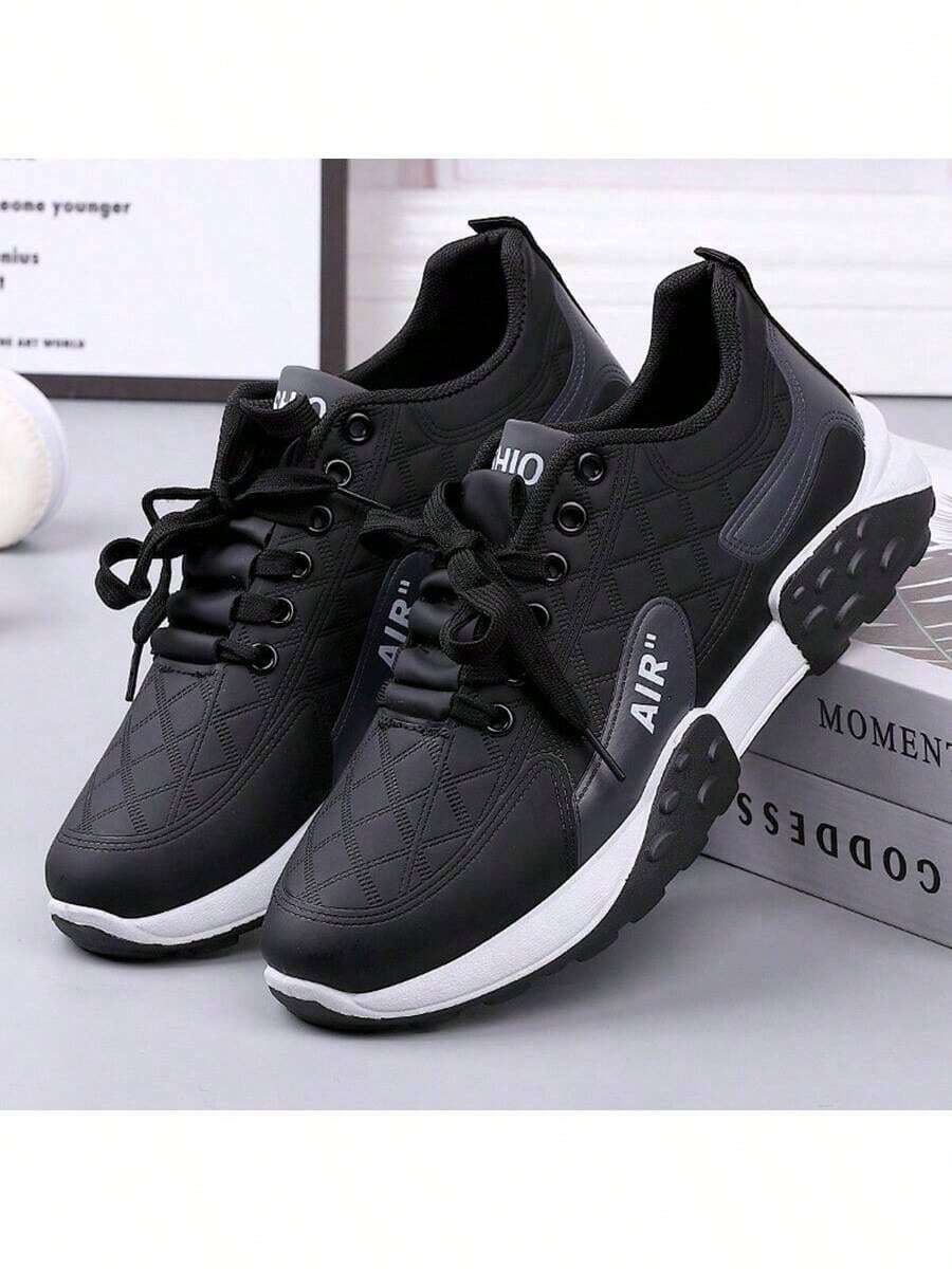 Zapatillas deportivas cómodas de punta redonda y suela blanda para hombre, calzado deportivo informal antideslizante, adecuado para actividades al aire libre, viajes y desplazamientos diarios - Negro - Ver 1