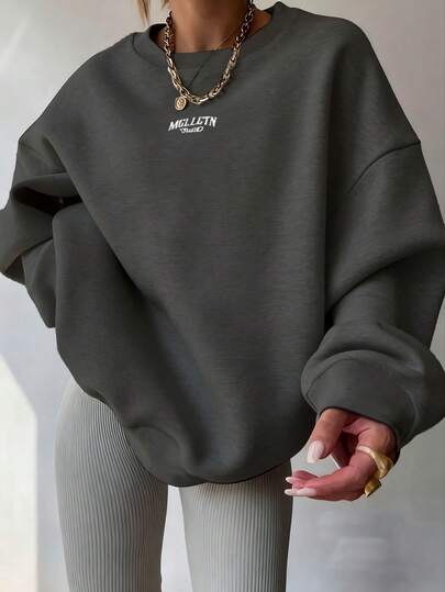 Moletom feminino grande com gola redonda e estampa de letras Y2K, roupas casuais de outono, roupas de aeroporto