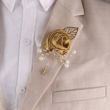 Ramillete de rosa de saten dorado hecho a mano flor de vidrio con detalles de perlas boutonniere de boda de diamantes 12 oro claro - Dorado claro+24 - Ver 7