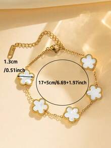 1pc Stainless Steel 5-Leaf Clover Elegant Bracelet, Versatile For Women To Wear Daily, Dates, Parties - Gold Clover Bracelet - View 6
