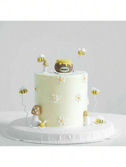 10 PIEZAS Decoraciones para pastel con tema de abeja, decoraciones de pastel en forma de tarro de miel y seta, pequeñas decoraciones de abeja para pastel, adecuadas para bautizo, decoración de pastel de fiesta de cumpleaños, decoración de pastel de baby shower, pequeñas abejas sin alambre, decoraciones de fiesta con tema de abeja, adornos pequeños para coche, reutilizables