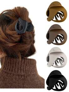 4 pezzi/1 pezzo Fermagli per capelli in plastica leggera di colore nero opaco, bianco, cachi e marrone da 2,05 pollici/5,2 cm, accessori per capelli eleganti e minimali di alta qualità, adatti per uso quotidiano, casual, feste, pendolarismo, spiaggia, vacanza, acconciatura, lavaggio del viso, trucco, coordinamento degli outfit, accessori moda per capelli, fermagli per capelli autunno inverno