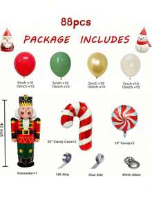 128 件胡桃夹子气球花环圣诞气球拱门套装红色鼠尾草绿色金色白色沙子气球糖果气球胡桃夹子气球圣诞派对装饰用品，适用于圣诞节窗户装饰气球、生日派对主题装饰、房间背景装饰、圣诞主题气球套装 - 彩色 - 查看 4