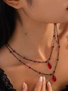 2 piezas Collar con colgante de gota de estilo gótico vintage punk con decoración de borla de metal, collar gargantilla de varias capas para mujer, adecuado para uso diario, fiesta de Halloween, regalo para amigos